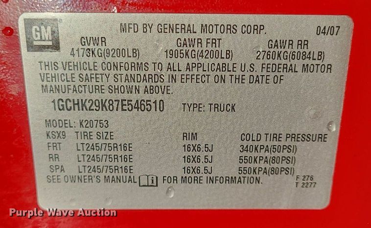 image for item JG9412 2007 Chevrolet Silverado 2500HD  Ext. Cab pickup truck