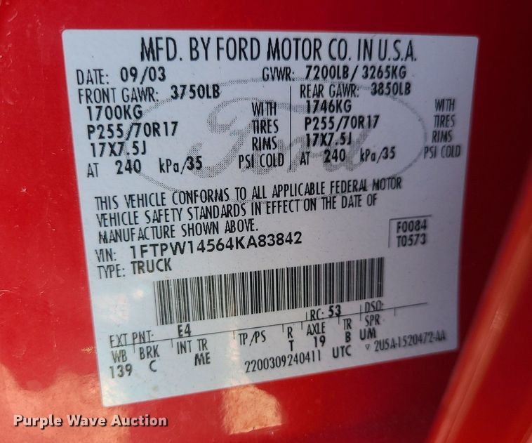 image for item JG9413 2004 Ford F150  SuperCrew pickup truck