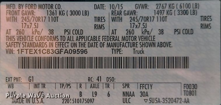 image for item JG9416 2016 Ford F150 XL  SuperCab pickup truck