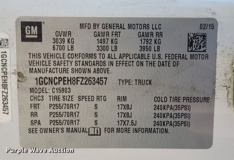 image for item JG9426 2015 Chevrolet Silverado 1500  pickup truck