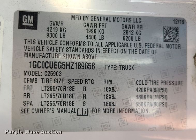 image for item JG9429 2017 Chevrolet Silverado 2500HD  pickup truck