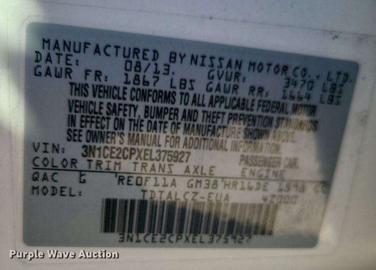 image for item JG9431 2014 Nissan Versa Note