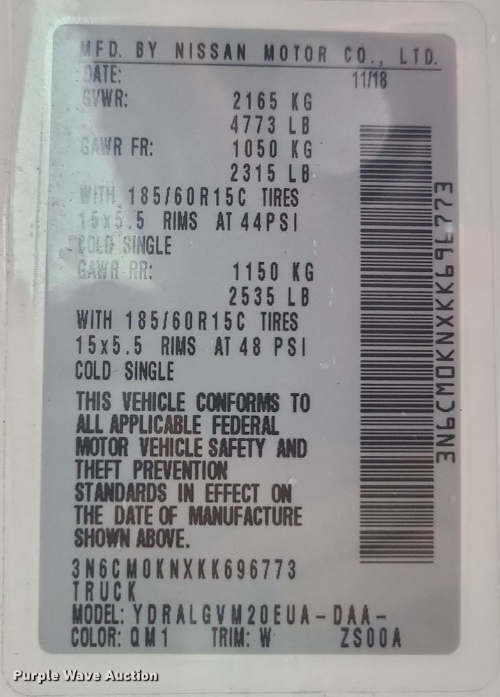 image for item JG9443 2019 Nissan NV200  van