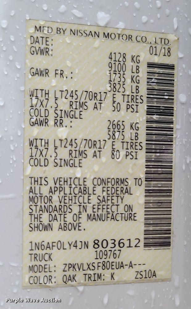 image for item JG9444 2018 Nissan NV2500  van