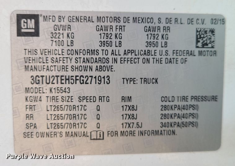 image for item JG9456 2015 GMC Sierra 1500  Crew Cab pickup truck