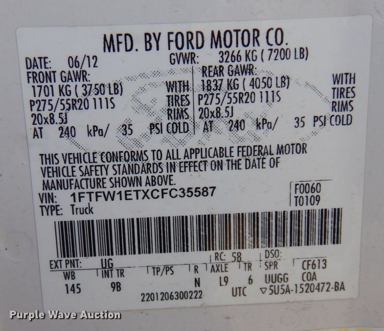 image for item KU9745 2012 Ford F150 Platinum  SuperCrew pickup truck