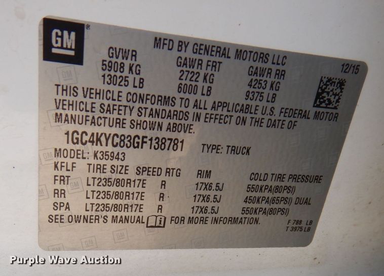 image for item KU9746 2016 Chevrolet Silverado 3500HD  Crew Cab pickup truck