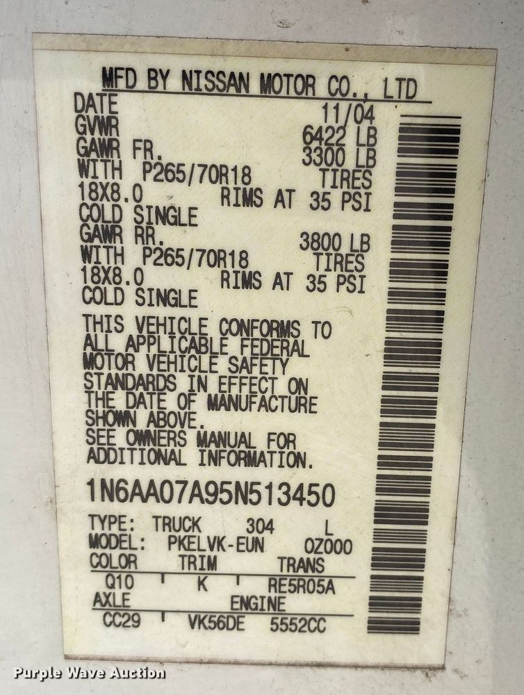 image for item KV9727 2005 Nissan Titan  Crew Cab pickup truck