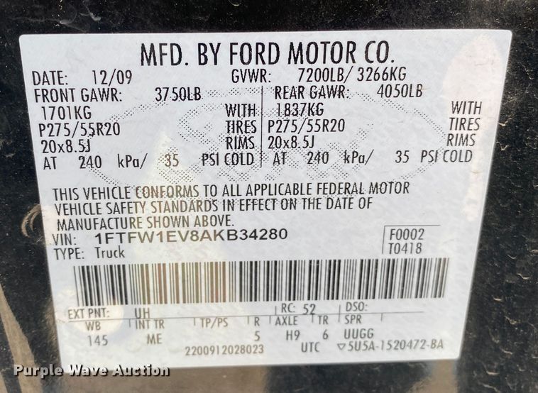 image for item KV9728 2010 Ford F150  SuperCrew pickup truck