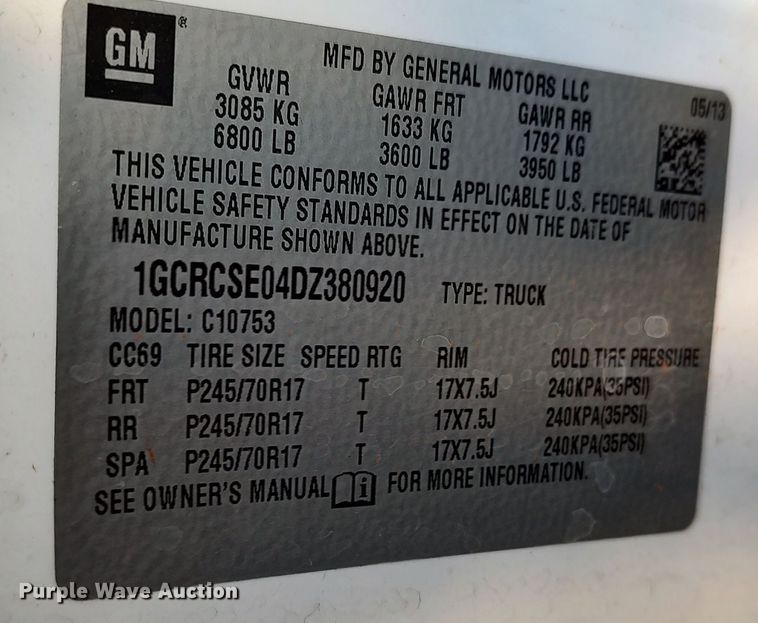 image for item LF9534 2013 Chevrolet Silverado 1500  Ext. Cab pickup truck