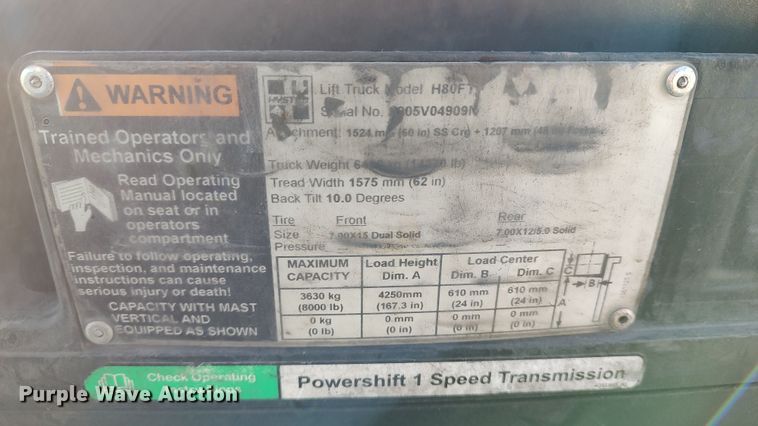 image for item LF9536 2015 Hyster 80  forklift