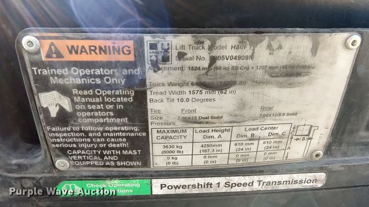 image for item LF9536 2015 Hyster 80  forklift