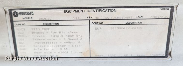 image for item LF9560 1999 Dodge Ram 2500  pickup truck