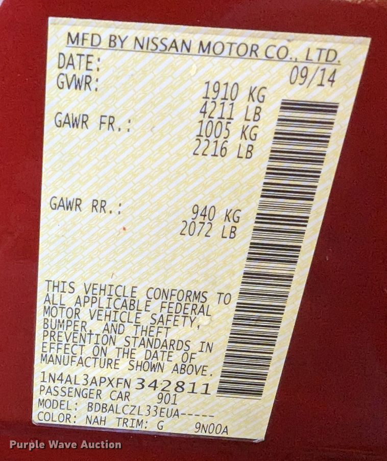 image for item LF9562 2015 Nissan Altima S