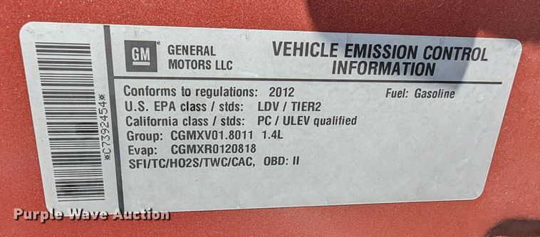 image for item LF9564 2012  Chevrolet Cruze LT