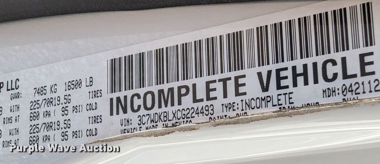 image for item LF9574 2012 Dodge Ram 4500HD  box truck