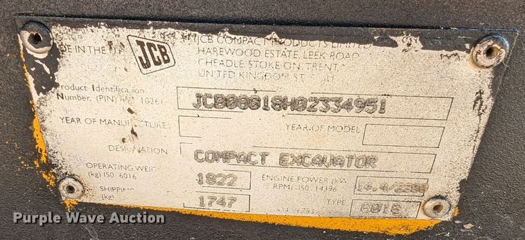 image for item LF9579 JCB 8018  mini excavator