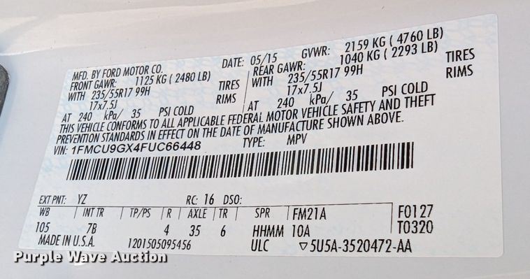 image for item LF9588 2015 Ford Escape  SUV