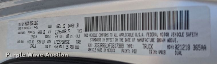 image for item LF9603 2015 Dodge Ram 3500HD  Crew Cab flatbed pickup truck