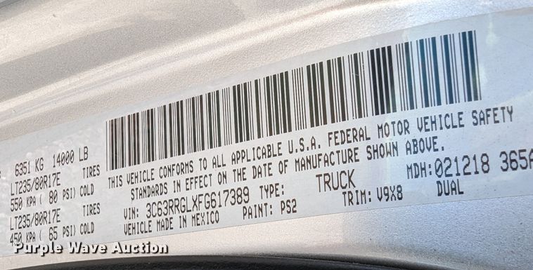 image for item LF9603 2015 Dodge Ram 3500HD  Crew Cab flatbed pickup truck