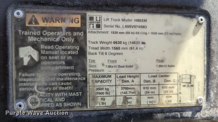 image for item LF9633 Hyster H80XM  forklift