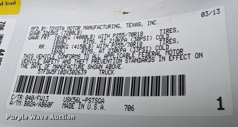 image for item LF9637 2013 Toyota Tundra  CrewMax pickup truck