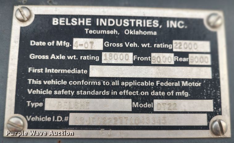 image for item LK9496 2007 Belshe DT22  equipment trailer