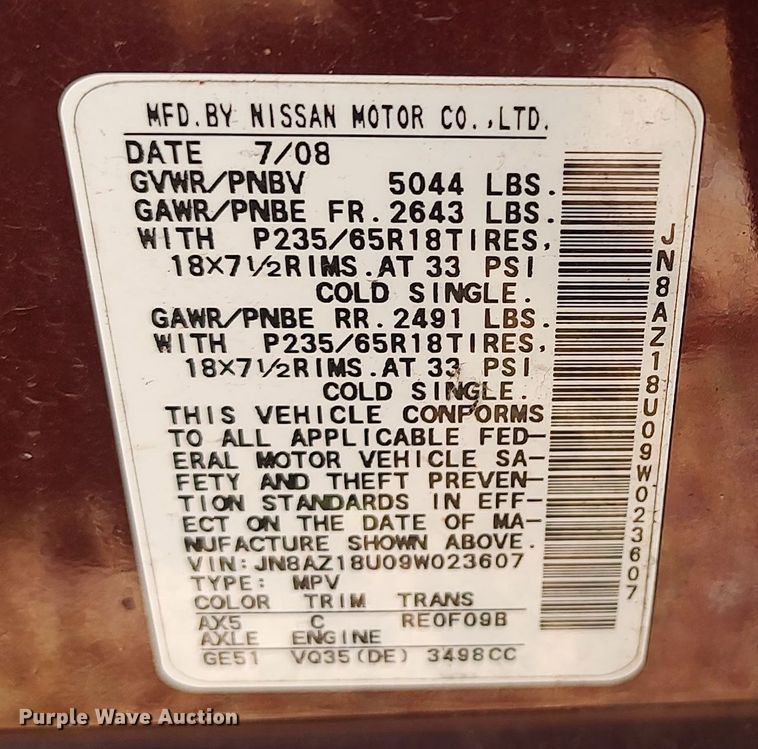 image for item LK9923 2009 Nissan Murano  SUV