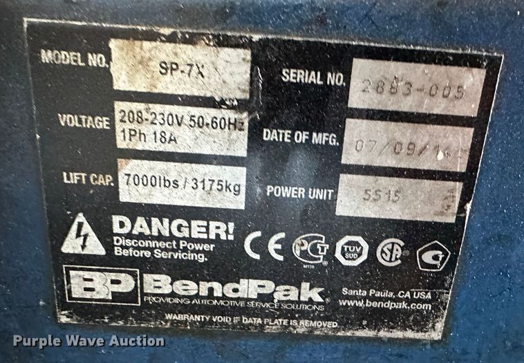 image for item LP9837 BendPak SP-7X  automotive lift