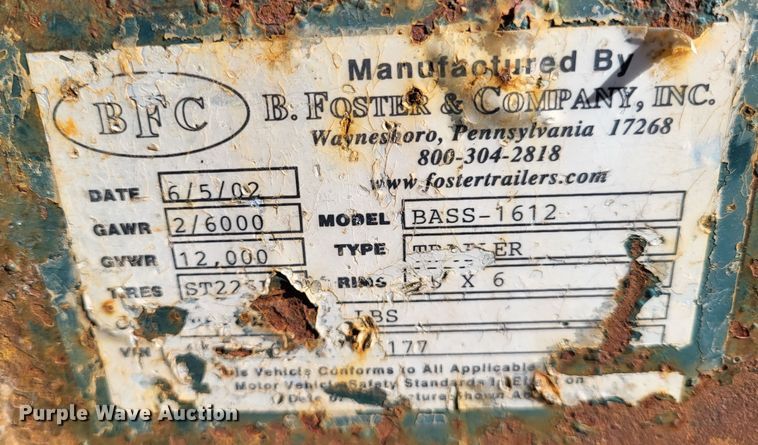 image for item LR9165 2002 Foster Bass 1612  equipment trailer
