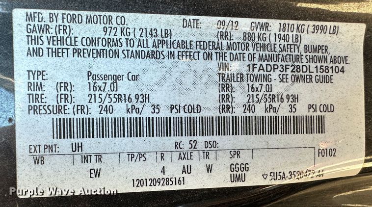 image for item LT9371 2013 Ford Focus