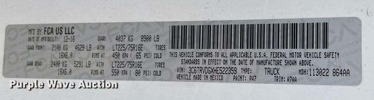 image for item MA9910 2017 Dodge Ram ProMaster 2500  van