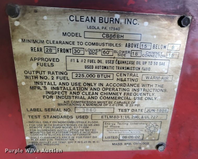 image for item MC9539 Clean Burn CB86BH  waste oil heater