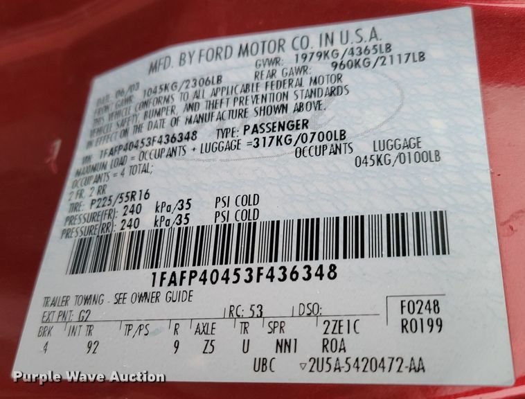 image for item MC9581 2003 Ford Mustang