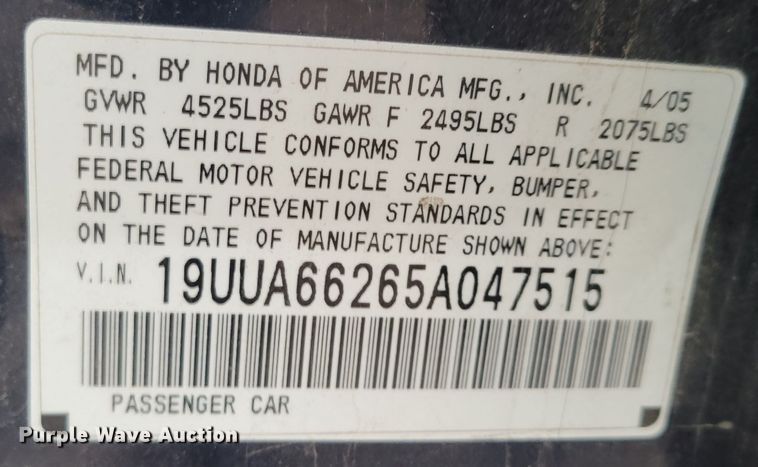 image for item MC9582 2005 Acura TL