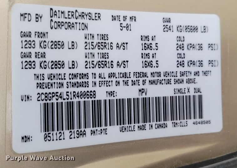 image for item MC9587 2001 Chrysler Town & Country LXi  van