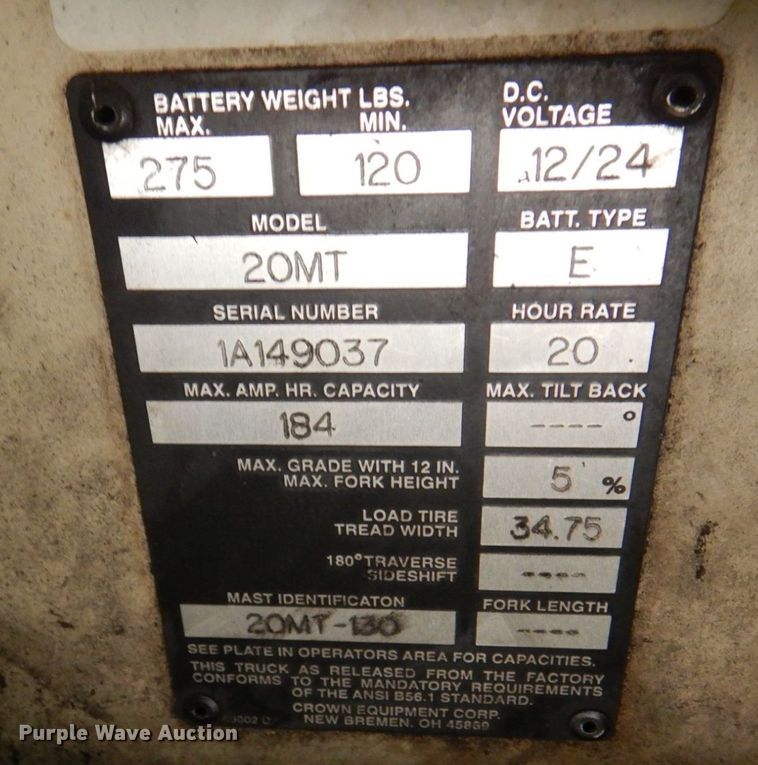 image for item MC9794 Crown 20MT  forklift