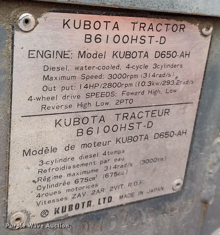 image for item MD9304 Kubota B6100 HST-D  MFWD tractor