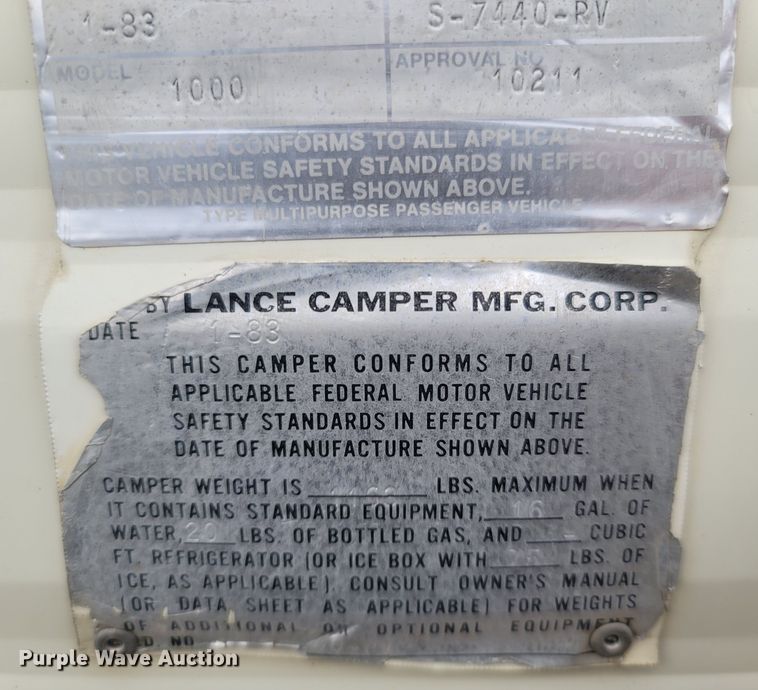 image for item MH9750 1983 Lance 1000  camper