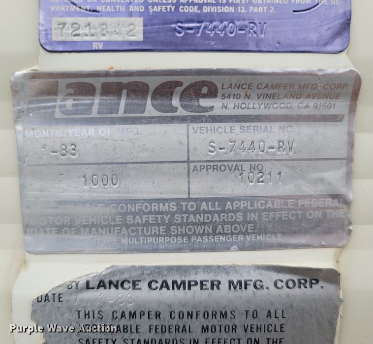 image for item MH9750 1983 Lance 1000  camper
