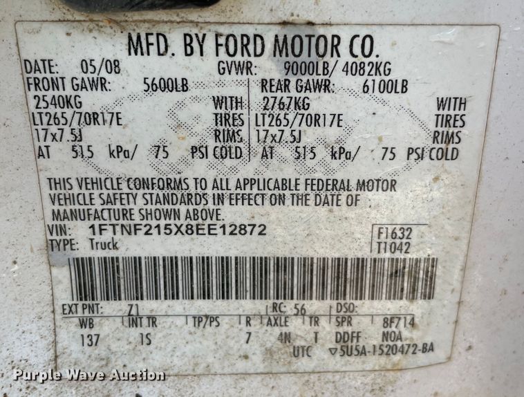 image for item MI9781 2008 Ford F250 Super Duty  bale bed pickup truck