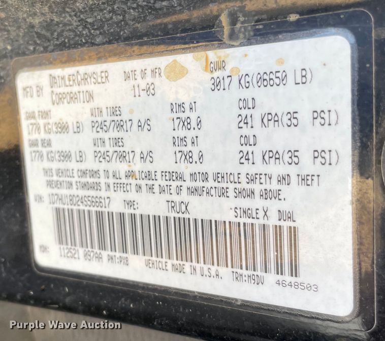 image for item MI9787 2004 Dodge Ram 1500  Quad Cab pickup truck