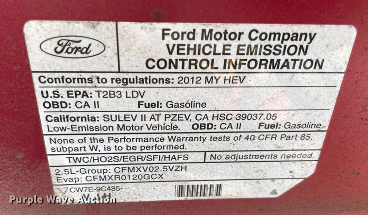 image for item MI9789 2012 Ford Fusion Hybrid