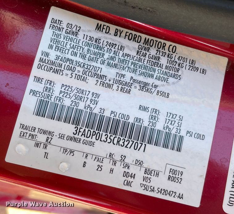 image for item MI9789 2012 Ford Fusion Hybrid