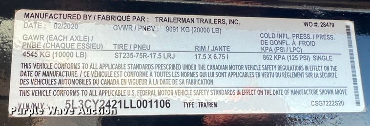 image for item MM9075 2020 Trailerman Hired Hand  equipment trailer