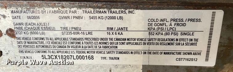 image for item MM9076 2007 Trailerman  equipment trailer