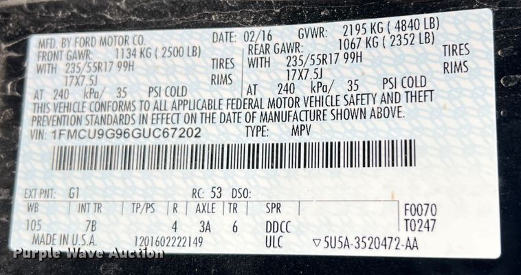 image for item MM9081 2016 Ford Escape SE  SUV