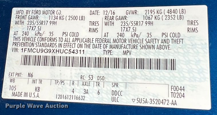 image for item MM9083 2017 Ford Escape SE  SUV