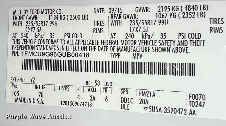 image for item MM9084 2016 Ford Escape SE  SUV