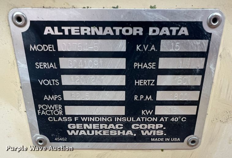 image for item MM9142 Generac 00754-5  generator